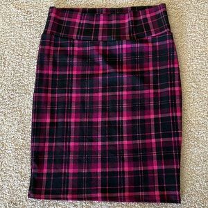 Pink Plaid Pencil Skirt